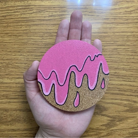 Pink Grime Drip Painted Cork Coaster - Picture 2 of 4